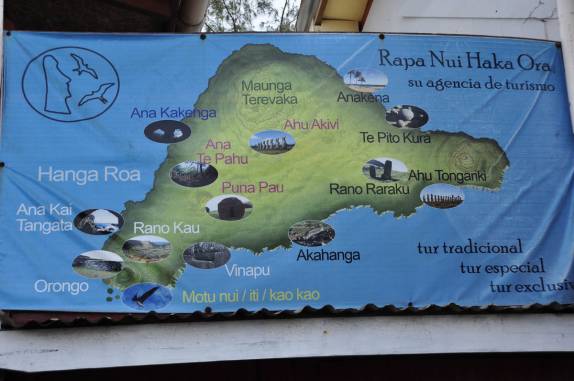 Mapa da Ilha de Páscoa, ilha chilena no meio do Oceano Pacífico